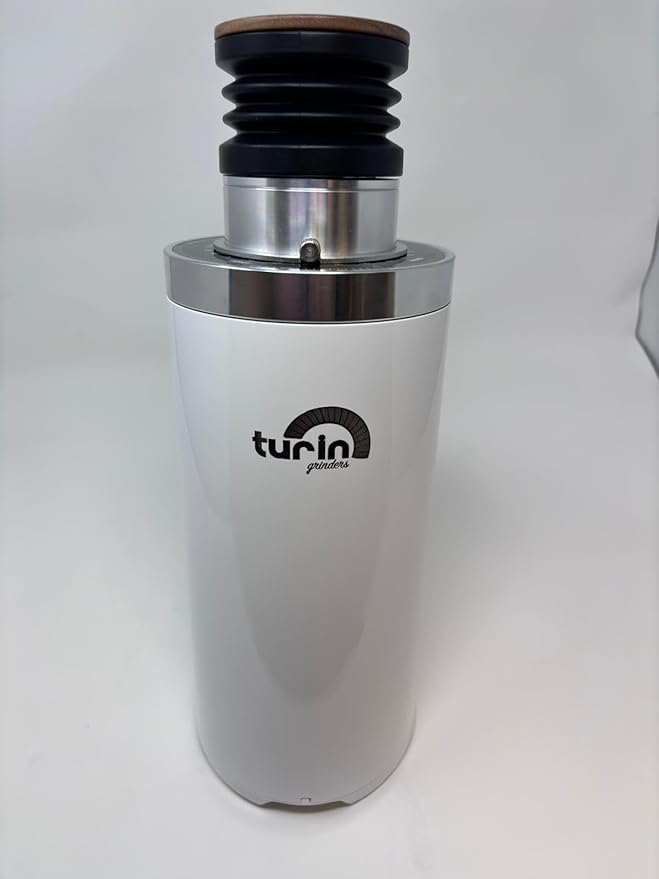 Turin DF64 Gen 2 Single Dose Coffee Grinder - 64mm Flat Burrs, Black or White, Stainless Steel or DLC Burrs, Low Retention, Stepless Adjustment (Stainless Steel Burrs, White)