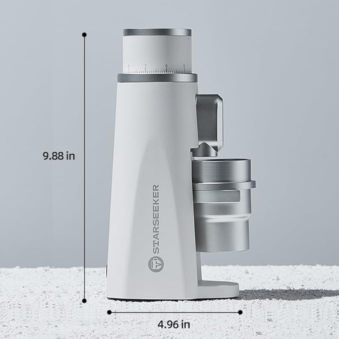 STARSEEKER EDGE Plasma Electric Coffee Grinder Aluminum Automatic Coffee Bean Grinder for French Press Drip Coffee and Espresso Removable Fineness Adjustment Magnetic Suction Port with Cup (White)