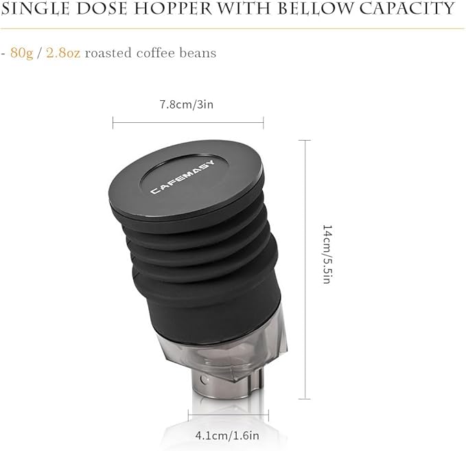 Single Dose Hopper Compatible with Eureka Mignon Espresso Coffee Grinder Silicone Bellow for Blow Out Residual Coffee Grounds (Inclined Hopper)