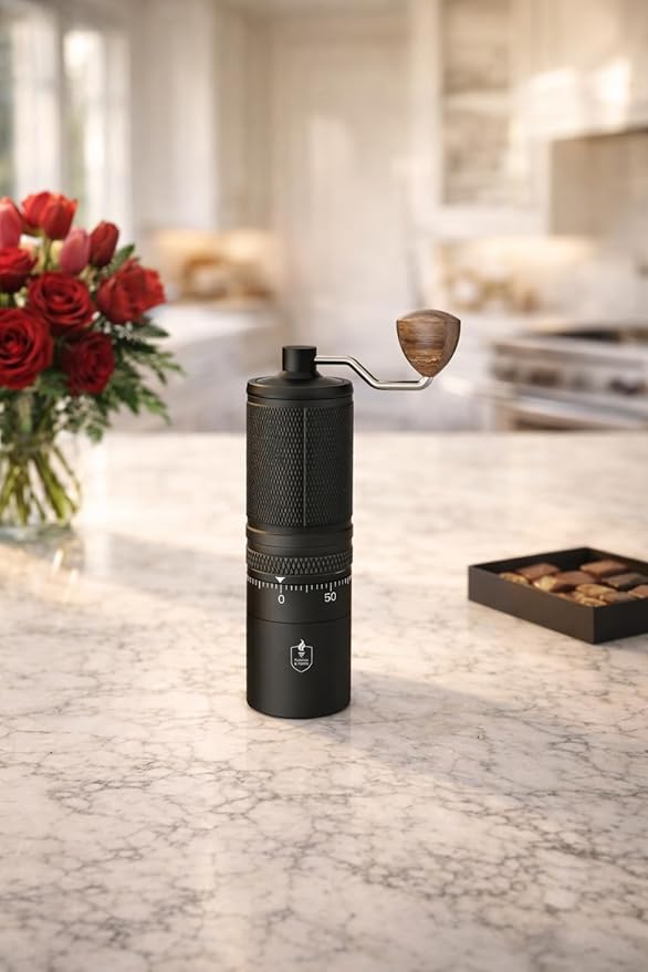 FIAMMA & FERRO Professional Manual Coffee Grinder - Titanium Enhanced 38mm Conical Burrs, 60 Precision Settings, Stainless Steel Construction - 500kg+ Grind life