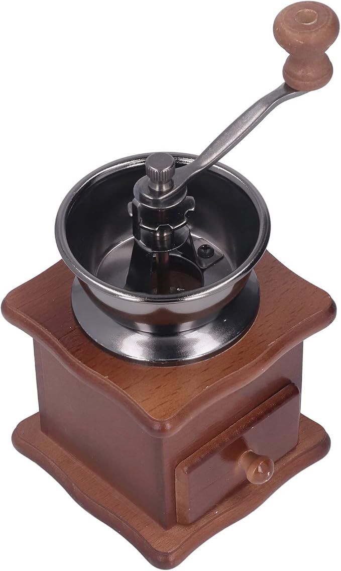 Oumefar Manual Coffee Mill, Easy To Operate Manual Coffee Grinder Retro Wood Base Stainless Steel Core Adjustable for Home