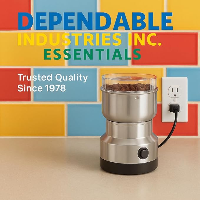 Electric Coffee Grinder 150W for Coffee Beans, Nuts & Spices – Stainless Steel Bowl, Metal Blades, UL Approved, 110V One-Touch Control