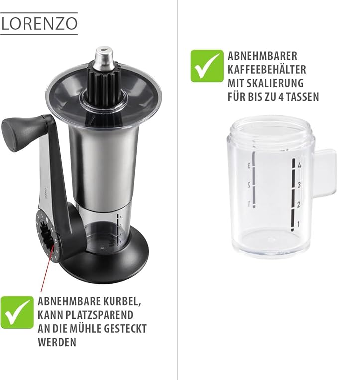 GEFU Handheld Coffee Grinder with Adjustable Ceramic Grinding Gear