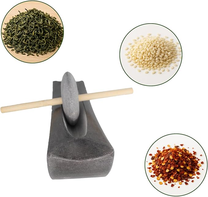 Traditional Hand-Crank Stone Mill Grinder Roller – 25cm Large Manual Matcha, Herbs,Spice, and Coffee Grinder for Home Kitchen | Authentic Chinese Grinding Tool Inspired by Song Dynasty