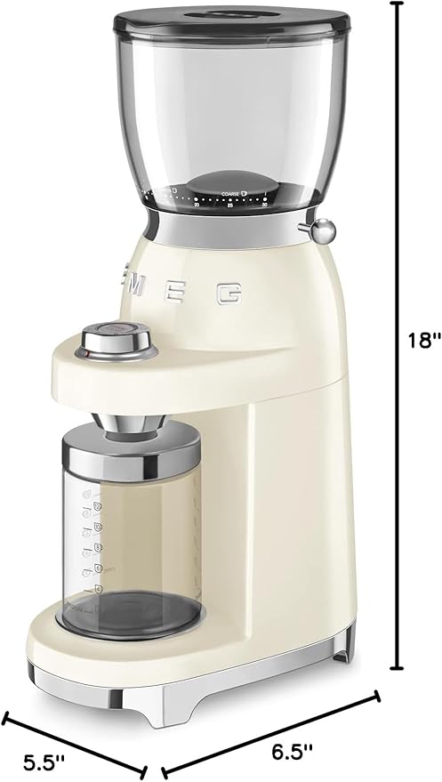 Smeg 50's Retro Style Aesthetic Coffee Grinder, CGF01 (Cream)