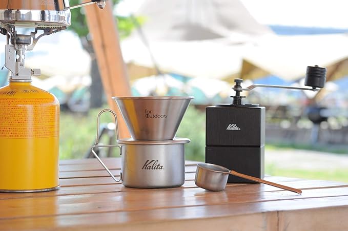 Kalita Coffee Grinder, Wooden Hand Grinder, Manual, Black, Cubic Mill, Antique Coffee Grinder, Small, Outdoor, Camping, Adjustable Grind with Lid #42165