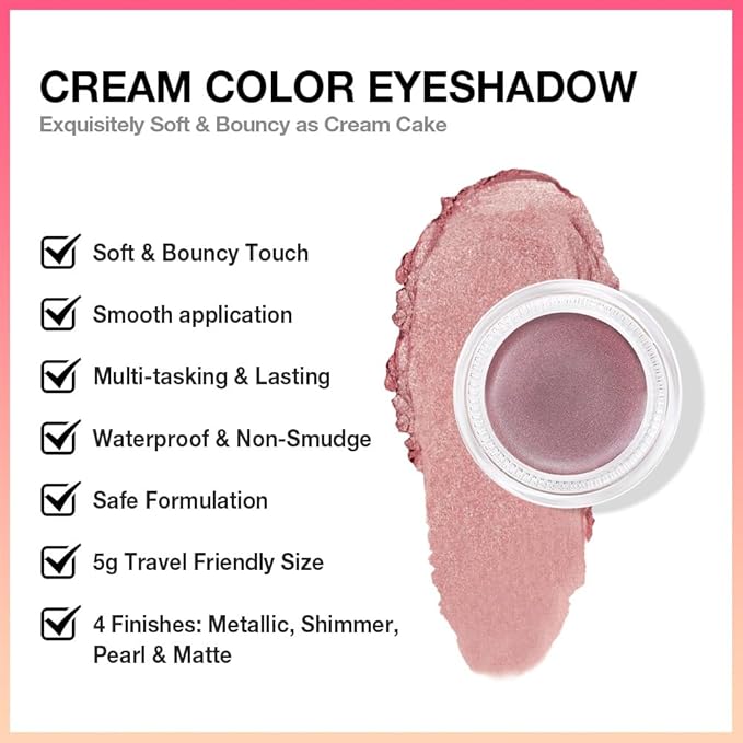 Cream Glitter Rose Shimmer Metallic Eyeshadow Palette Makeup, Natural Single Mini Instant Holographic Eyeshadow For Older Women, Sombras Crema Para Ojos, Talc, Paraben & Cruelty Free, 27