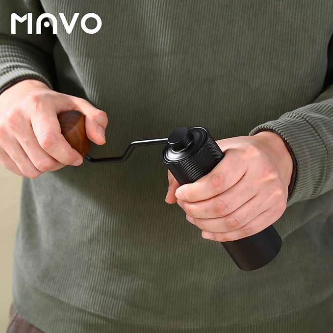 MAVO Manual Coffee Grinder, Wizard Hand Coffee Grinder, Capacity 25g with CNC Stainless Steel Hexagonal Conical Burr, Adjustable Setting, Burr Coffee Bean Grinder for French Press, Pour Over, Black