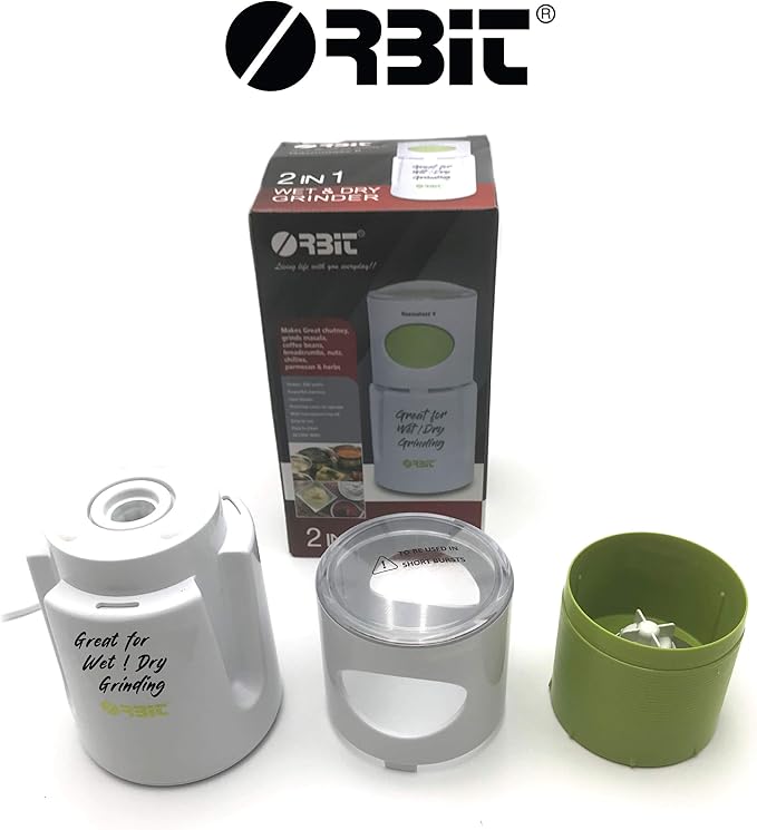 Orbit 2 in 1 Wet & Dry Coffee/Spice Grinder/Chutney Maker,White