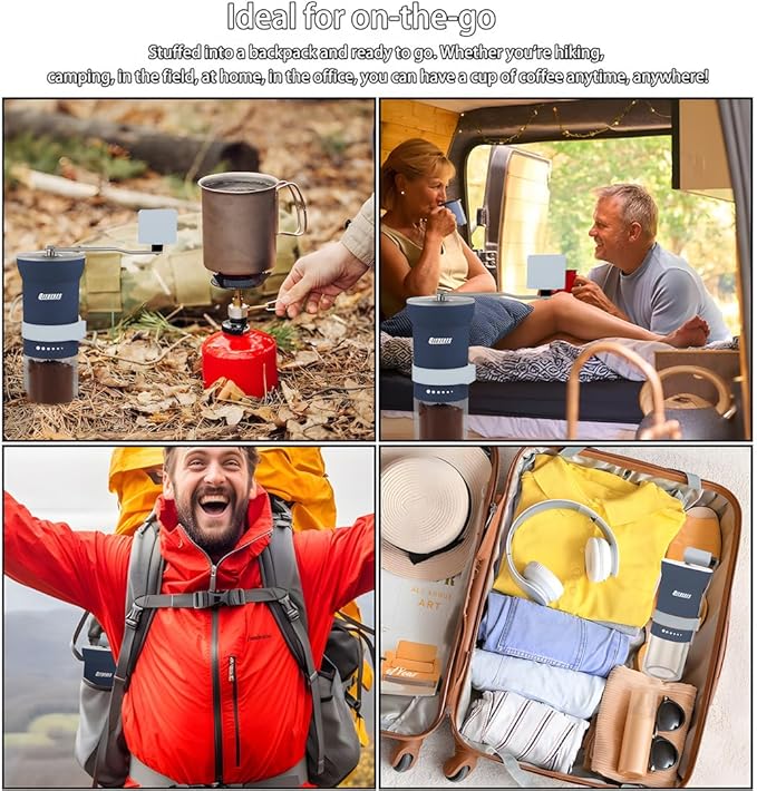 Portable Manual Coffee Grinder with Conical Burr and Adjustable 6 Coarseness Settings, Hand Crank Bean Mill for Camping, Hiking and Travel Use