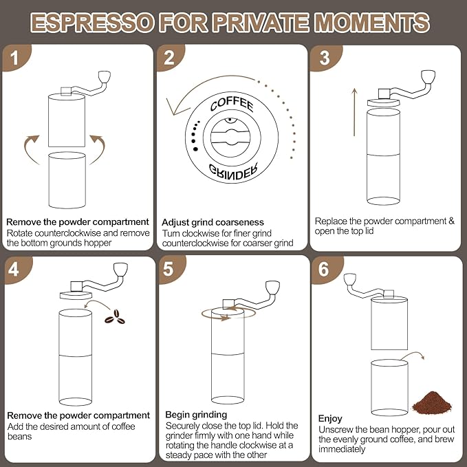 Non-Detachable Manual Coffee Grinder with 25 Level Stainless Steel Conical Burr Portable Aluminum Coffee Bean Grinder Suitable for Moka Pot Espresso French Press Pour Over Easy Cleaning with Brush