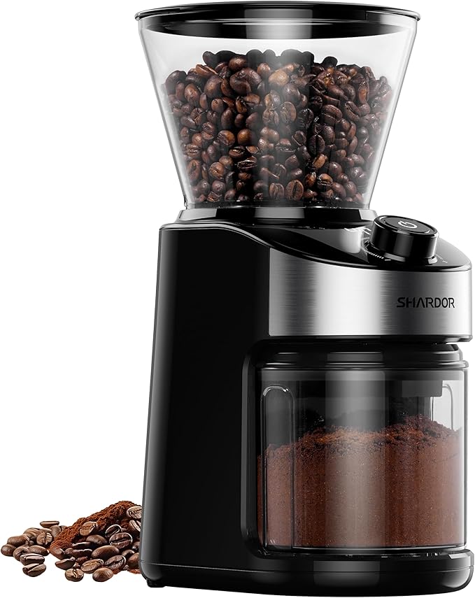 SHARDOR Electric Burr Coffee Grinder, 32 Precision Grind Settings, 40-Second Adjustable Timer, Chamber Cleaning Button, Designed for Coffee Enthusiasts
