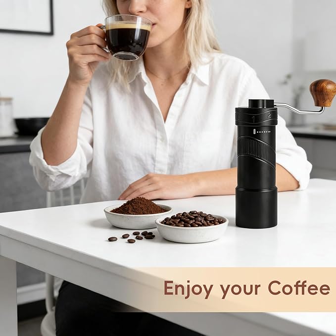 Manual Coffee Grinder with 8 Adjustable Coarseness Settings for Espresso Moka Beans French Press Pour Over Drip Hand Crank Coffee Bean Grinder Mill for Home use or Travel Camping