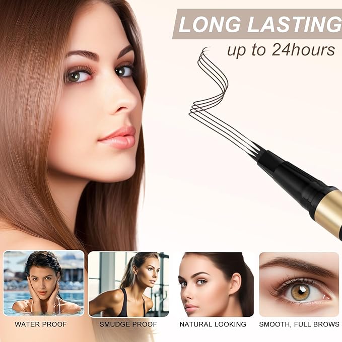 Microblading Eyebrow Pen Kit - Waterproof Brow Makeup Set with Eyebrow Pencil, Eyebrow Gel Clear, Eyeliner, Dual-ended Eyebrow Brush, Natural Looking Brows with Long-Lasting All-Day Hold -Medium Brown