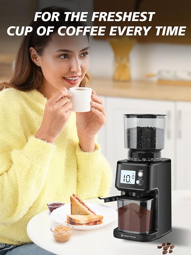 Homtone Conical Burr Espresso Coffee Grinder,51 Precise Settings,Electric Mill with Portafilter Holder, 2-12 Cups Adjustable, Anti-static, Stainless Steel, 120V