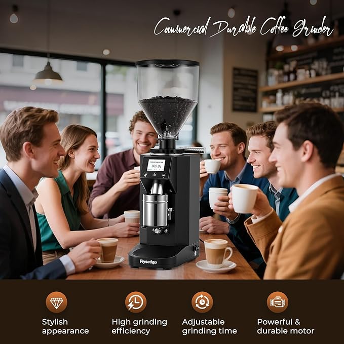 Electric Coffee Grinder Commercial, Stainless Steel Flat Burr, Touch Screen with 19 Adjustable Settings, 28oz Large Hopper for Espresso, Black