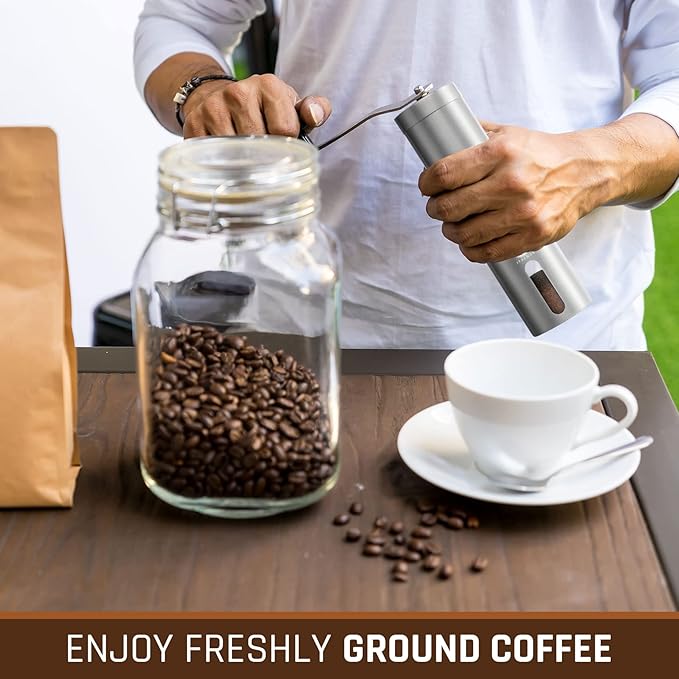 Manual Coffee Grinder by iTrends – Stainless Steel Manual Coffee Bean Grinder, Manual Burr Hand Crank Coffee Grinder with Adjustable Settings for Espresso to Coarse Coffee. Perfect Coffee Lovers Gift.
