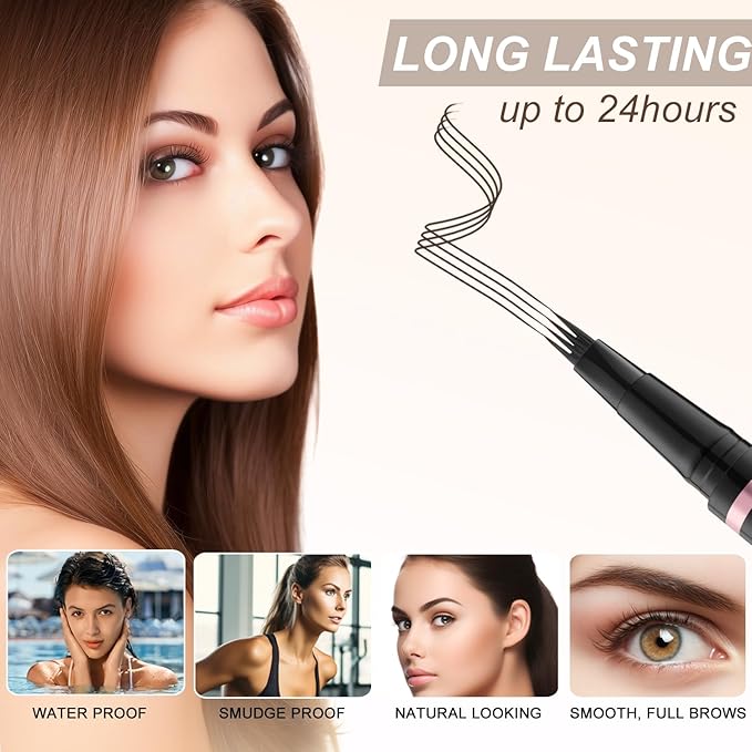 Eyebrow Pencil,2-in-1 Waterproof Eyebrow Pen with 4 Tip Brow Pen and Ultra-Precise Brow Pencil,with Dual-ended Eyebrow Brush,Eyebrow Makeup for Natural Looking Eyebrows-Medium Brown