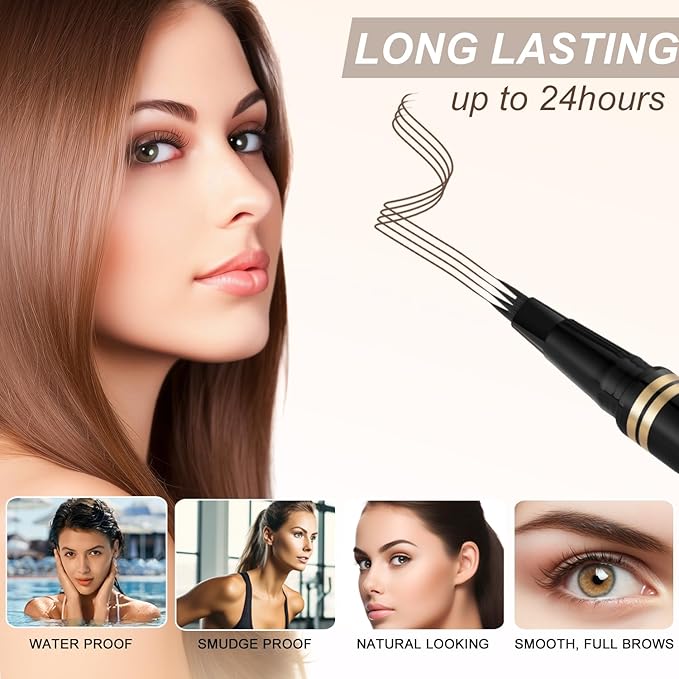 Eyebrow Pen,2-in-1 Waterproof Eyebrow Pencil with 4 Tip Microblading Brow Pen and Ultra-Precise Brow Pencil,with Dual-ended Eyebrow Brush,Eyebrow Makeup for Natural Looking - Dark Brunette