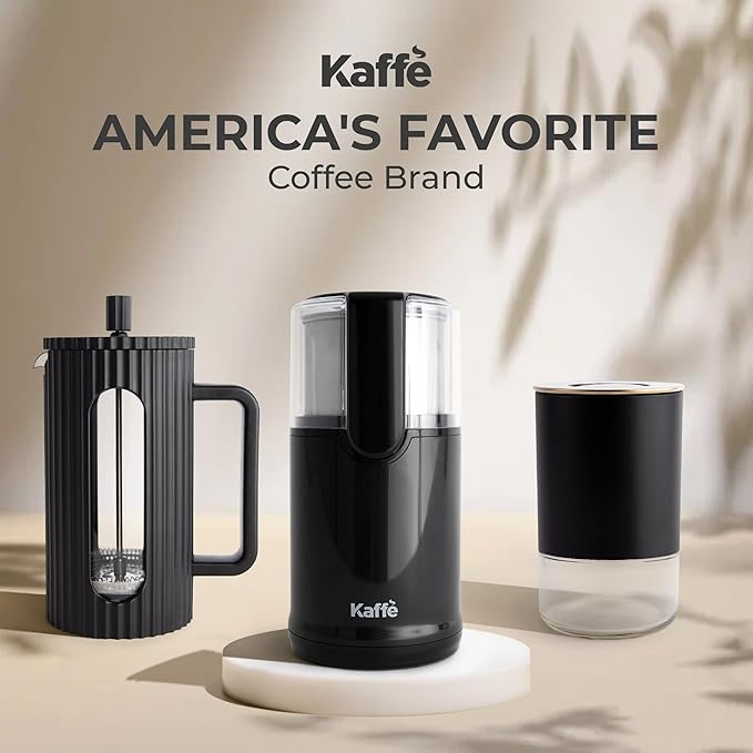 Kaffe Electric Coffee Grinder with Removable Cup (3.5oz) - Black - Cleaning Brush Included - Espresso Coffee Bean Grinder for Home Use