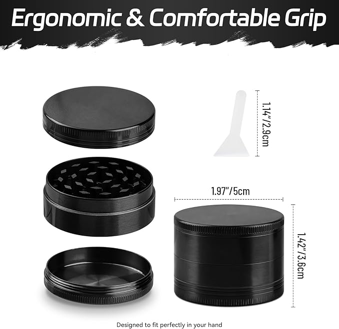 2'' Spice Grinder Coffee Bean Jar Heavy-Duty Zinc Alloy, Smooth Grinding for Kitchen (Black)
