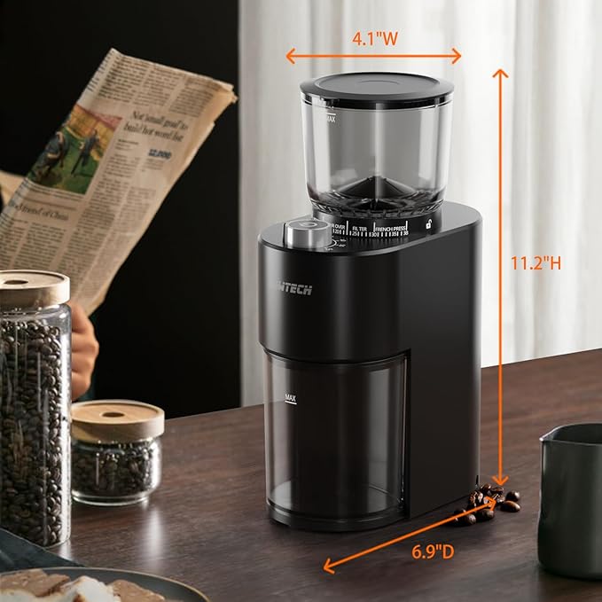 SOWTECH Conical Burr Coffee Grinder, Adjustable Electric Mill, 38 Precise Grind Settings, Precision Timer, for Espresso, Drip and French Press, Home &Office, Black