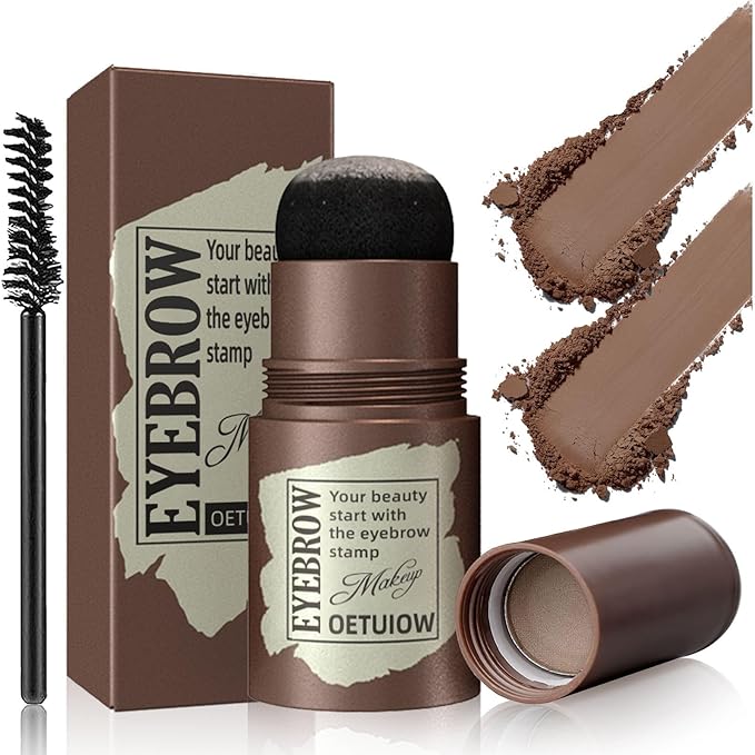 Eyebrow Stamp and Eyebrow Stencil Kit, Eye Brow Stencil Kit for Beginners 24 Reusable and Washable Eyebrow Kit, Brow Stencil and Stamp Kit Smudge-Proof & Long-lasting & Waterproof (Medium Brown)