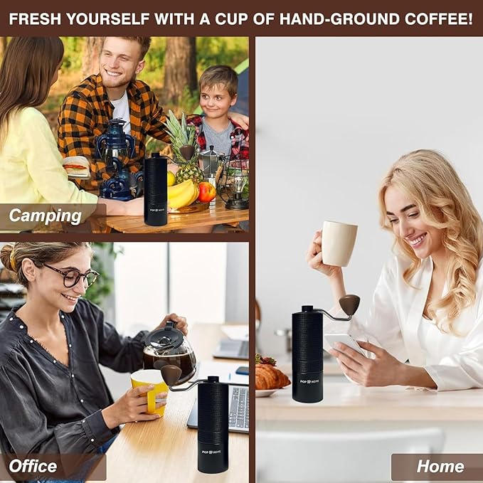 Manual Coffee Grinder - Stainless Steel Conical Burr Hand Mill for Espresso & French Press - Adjustable & Portable