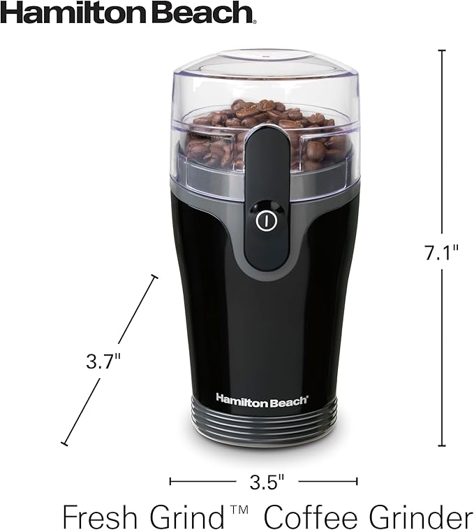 Hamilton Beach Fresh Grind Electric Coffee Grinder for Beans, Spices and More, Stainless Steel Blades, Removable Chamber, Makes up to 12 Cups, Black