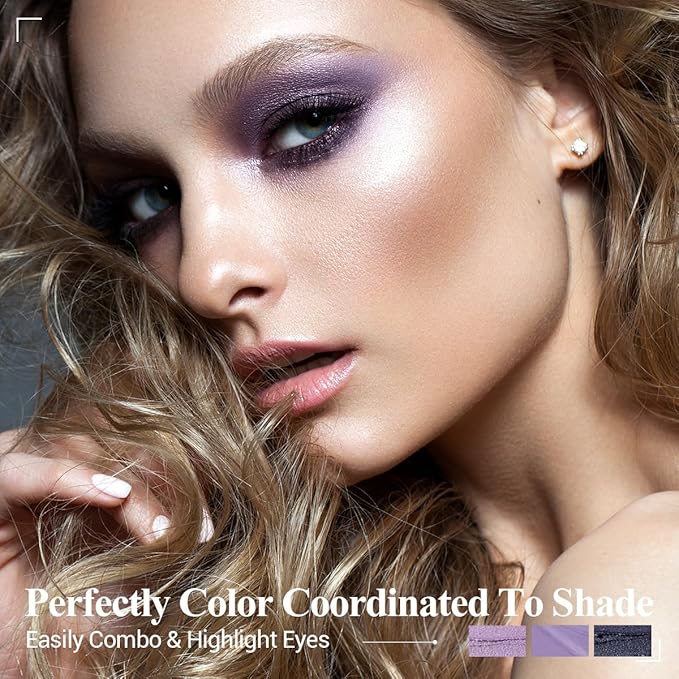 Neutral Eyeshadow Stick Makeup 6PCS Set, Purple Metallic Shimmer Matte Cream Eye Shadow Eyeliner Brightener Pencil Crayon - LAVENDER