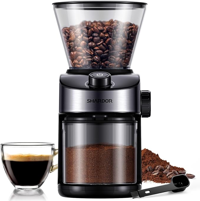 SHARDOR Burr Coffee Grinder 3.0, 32 Grind Settings for Espresso, Pour Over, Drip, and French Press, Adjustable Timer, Easy-Clean Chamber for Home Brewing
