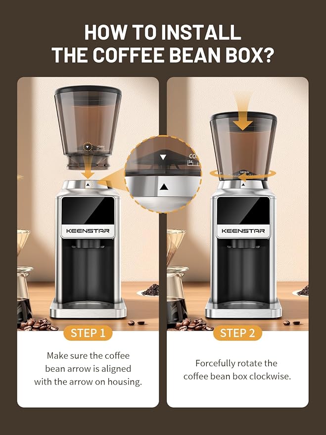 Keenstar Conical Burr Coffee Grinder, Coffee Bean Grinder with 34 Grind Settings for Home Use, Precision Timer, Touchscreen, Anti-static, Stainless Steel