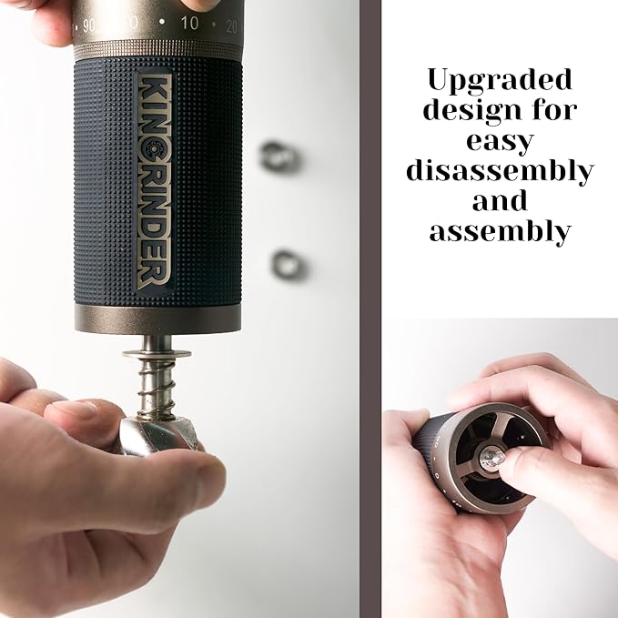 KINGrinder K7 Manual Coffee Grinder, Bent Handle, Magnetic & Clip Powder Catcher, Pro‑Level 7‑Edge Stainless Steel Conical Burr, 30–35g Capacity