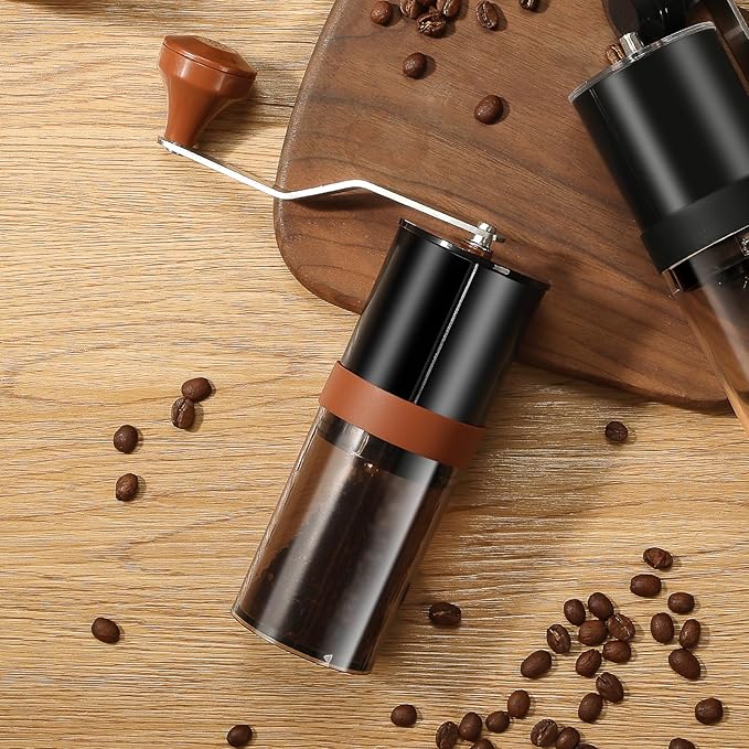 Manual Coffee Grinder with Internal Adjustments, 30g Capacity Hand-Crank Bean Mill, Portable Conical Burr Grinder for Espresso, Pour Over, French Press, Travel/Camping/Office