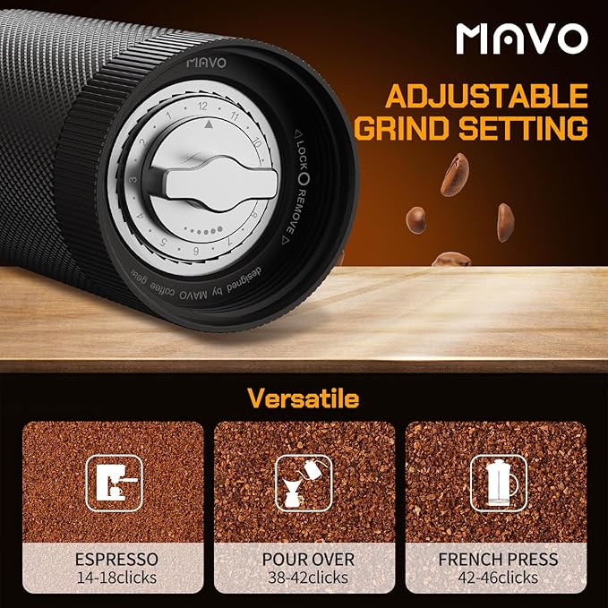 MAVO Pour Over Coffee Maker Set, 12 in 1 Set Box, Manual Coffee Grinder, Pour Over Kettle, Glass Servers, Coffee Cup, Ceramic Pour Over Coffee Dripper with Tray, Paper Filter, Black