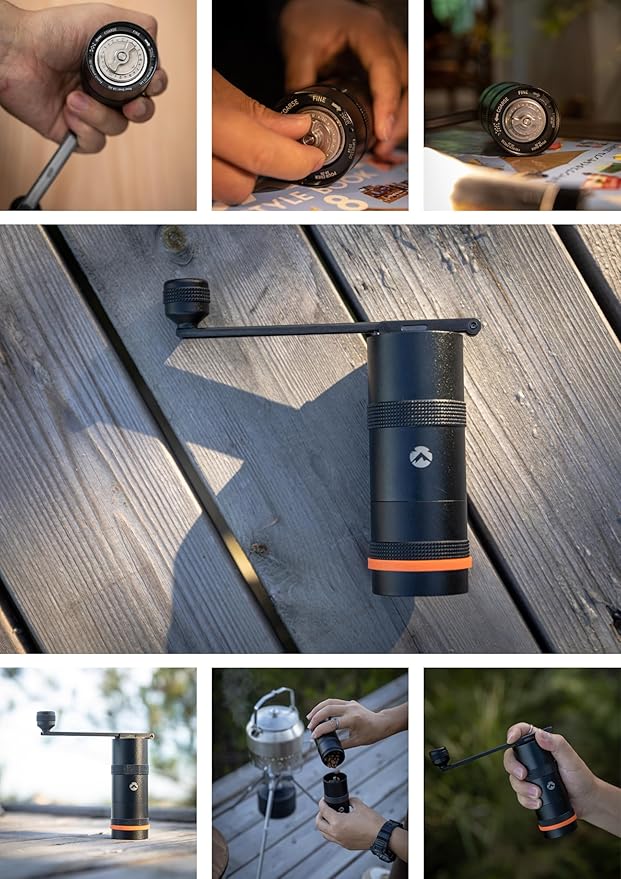 CAMPINGMOON Portable Manual Coffee Grinder, Stainless Steel Burr, Foldable Handle, Hand Grinder for Camping & Travel CC-115,CC-152 (Black, S (14-15g))