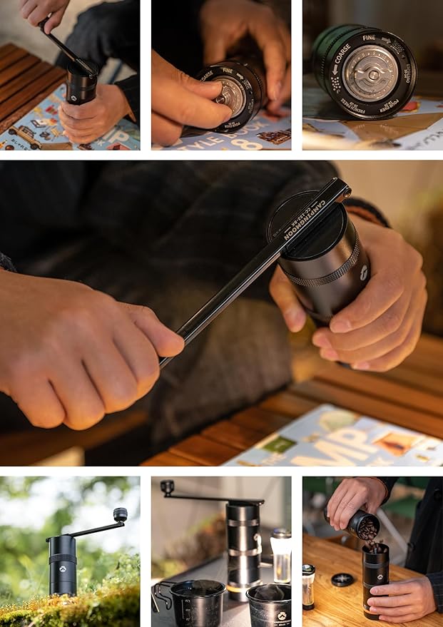 CAMPINGMOON Portable Manual Coffee Grinder, Stainless Steel Burr, Foldable Handle, Hand Grinder for Camping & Travel CC-115,CC-152 (Black, M (25-27g))