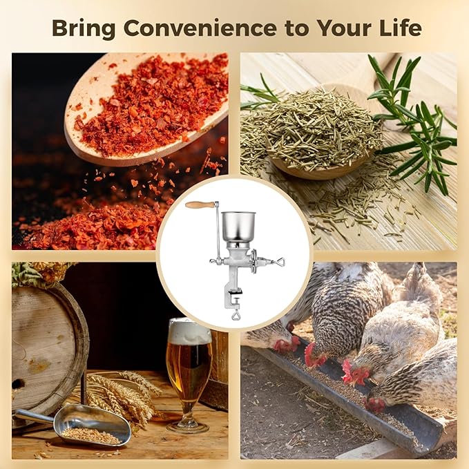 High Hopper Corn Grinder,Cast Iron Grain Grinder Manual Coffee Grinder,Mill-Heavy Duty Hand Grinder with Large Hopper for Barley Wheat Berries Coffee Chickpeas Pepper Dried Beans,Corn and Flours
