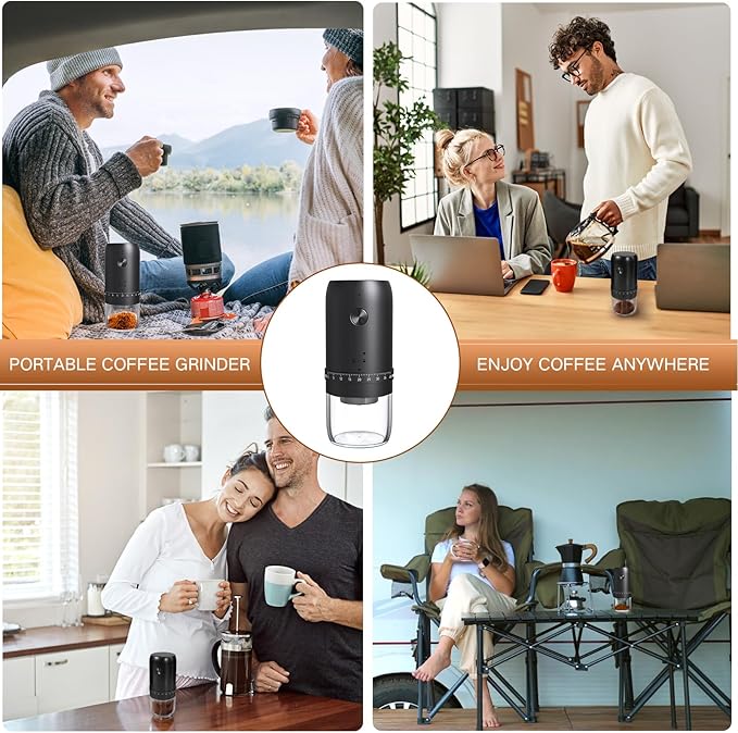 Portable Electric Coffee Bean Grinder, Upgraded Ceramic Conical Burr with External 40 Levels Adjustable Fine to Coarse Settings, Rechargeable and Faster Grinding for Office, Home, Black