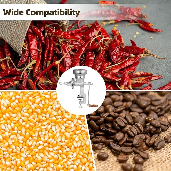 Corn Grinding Machine,Hand Mill GrainGrinder Cast Iron Manual Crank Grain Grinder,Wheat Grinder with Adjustable Coarseness & Wooden Handle for Corn, Coffee, Beans, Nuts, Domestic Use