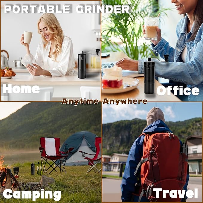 Manual Coffee Grinder-7 Star Stainless Steel Burr Capacity 25g, External Adjustable Setting Portable Hand Coffee Grinder for Camping,All Aluminum Alloy Body Coffee Grinder Manual for Espresso