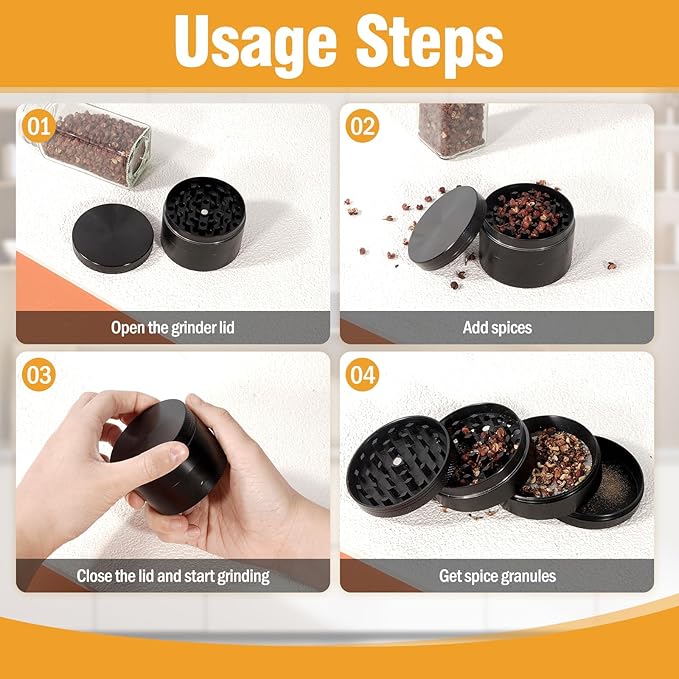 Manual Grinder, 2.5 Inch Durable Zinc Alloy Metal Grinder with Sharp Teeth, Compact Heavy Duty Hand Grinder (Black)