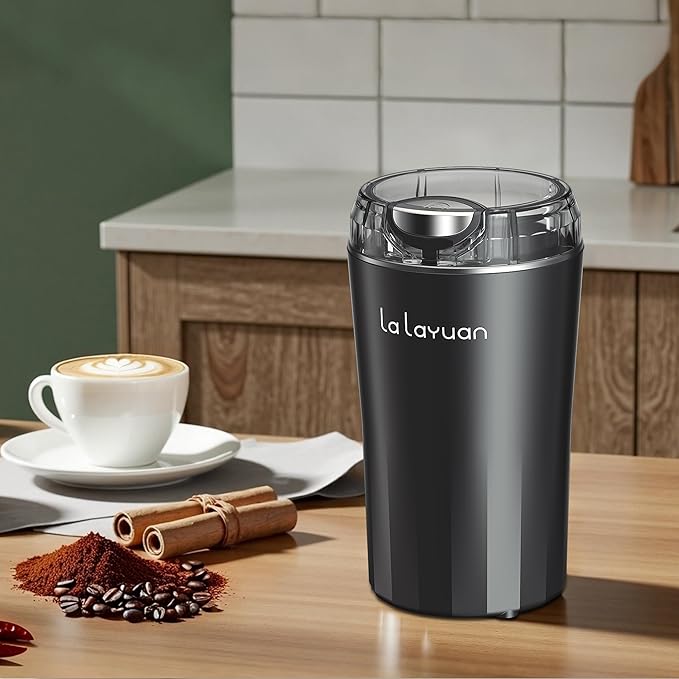 Electric Coffee Grinder, 200W, Stainless Steel Cutter Head, Portable, Household Spice Grinder, 28,000 RPM, Can Make 12 Cups of Coffee At A Time, Suitable for Office Camping (Black)