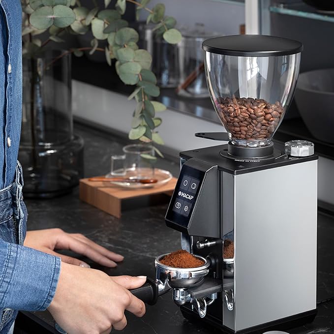 LEO 55 Touch Burr Coffee Grinder, Chrome – 55mm Flat Burrs, Compact & Quiet, Stepless Micrometric Adjustment, Precision Grinding, Home Espresso Machine Compatible, Touch Screen
