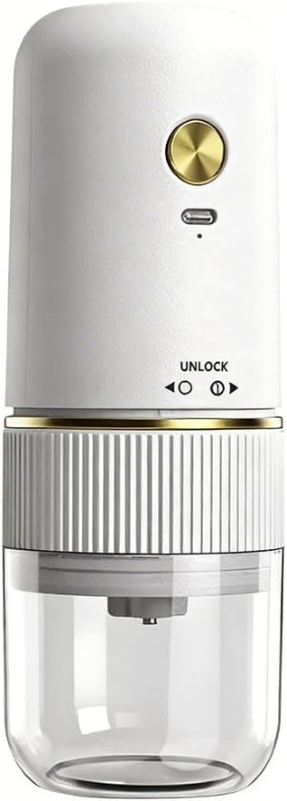 Handheld Electric Coffee Grinder Portable USB-C Rechargeable - Compact & Lightweight for Travel, Camping, Home Use, Black/White Design (60, White, one size fits all)