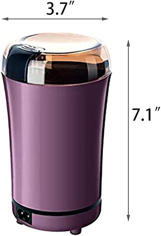 Electric Coffee Grinder, Automatic Coffee Bean Grind Mill with Stainless Blade Portable One-Touch Control Spice Grinder with Clear Lid for Grains, Herbs, Nuts, Salts, 2Oz / 8Cups, Purple