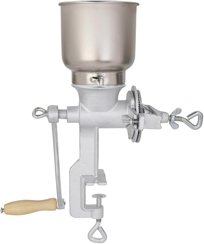 Hand Crank Grain Mill, Hand Crank Manual Grain Grinder Portable Table Clamp Maker Corn Mill for Wheat Grains coffee Nut Mill Tall Home Kitchen Commercial Use,Silver