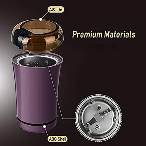 Electric Coffee Grinder, Automatic Coffee Bean Grind Mill with Stainless Blade Portable One-Touch Control Spice Grinder with Clear Lid for Grains, Herbs, Nuts, Salts, 2Oz / 8Cups, Purple