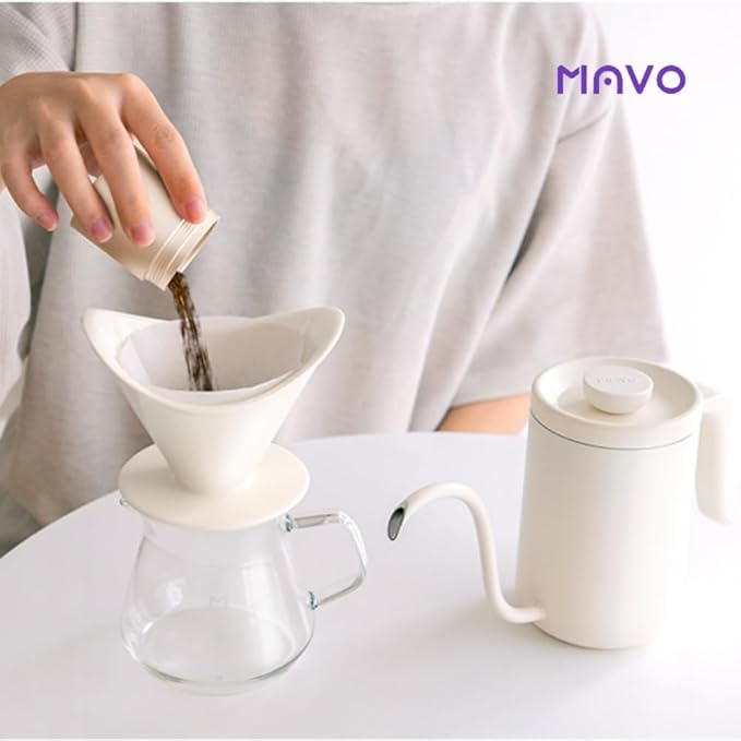 Pour Over Coffee Maker Set, 12 in 1 Set Box, Manual Coffee Grinder, Ceramic Pour Over Coffee Dripper with Tray, Pour Over Kettle, Glass Servers, Paper Filter, Coffee Cup, White