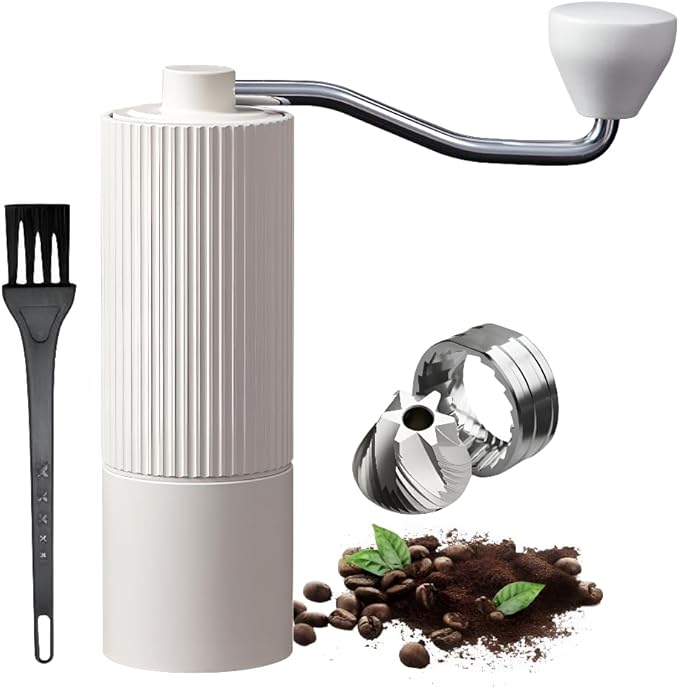 Manual Coffee Grinder– Stainless Steel CNC Conical Burr Hand Grinder, 30g Capacity, Adjustable Coarse-to-Fine Settings, Portable Coffee Mill With Brush (White)